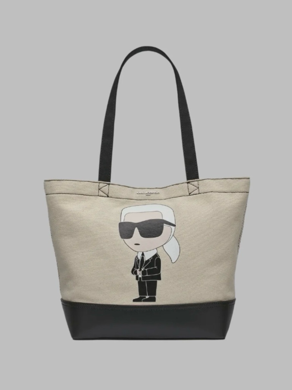 Karl Lagerfeld Beige Canvas Tote with Black Accents and Cartoon Motif BNWT